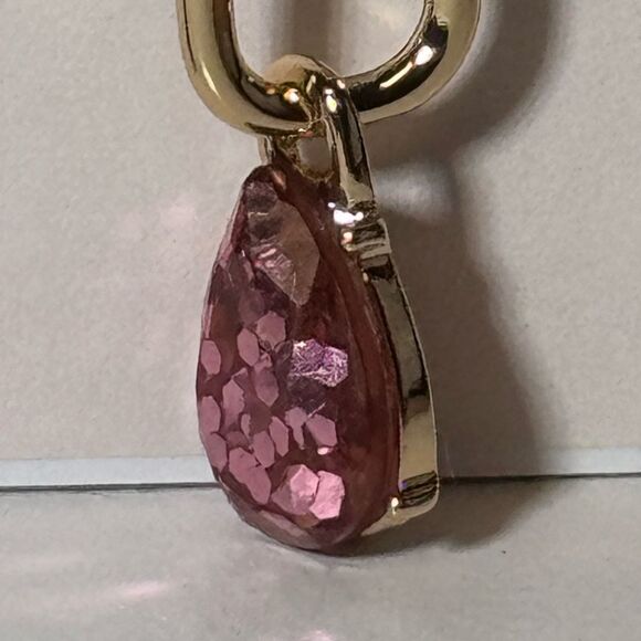 LC Lauren Conrad Gold Earrings with Pink Sparkly Teardrops 1.25 Inch - Picture 6 of 10